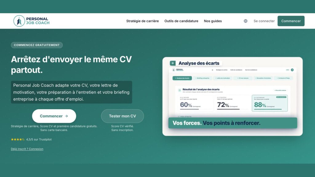 Page d’accueil de Personal Job Coach, outil de préparation de candidatures